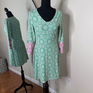 Boden Mandala Floral Jersey Dress Green Pink Size 4
